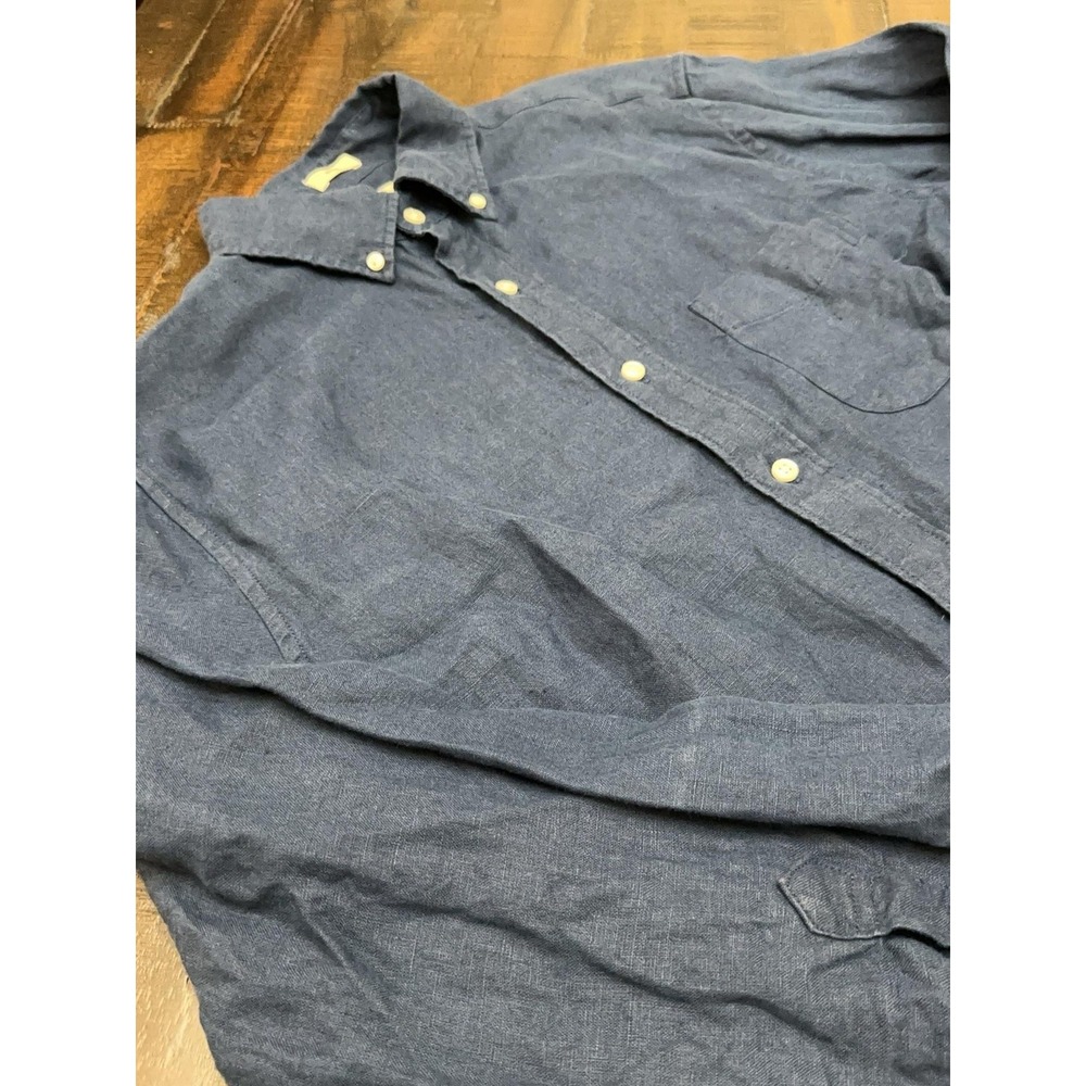 J.Crew Shirt Mens Medium Blue Solid Irish Linen Slim Fit Button Baird Mcnutt